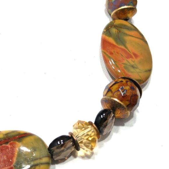 Gemstone Jasper Crystal Necklace, Matching Ear Wire Earrings, Earth Tones, 19 In - Picture 4 of 8